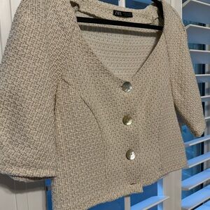 Zara Beige Textured Knit Top